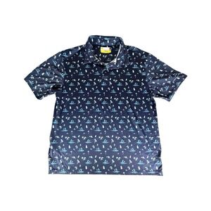 Nicklaus Shirt  XL Polo Blue Island All Over Print Stretch Golf Performance Mens